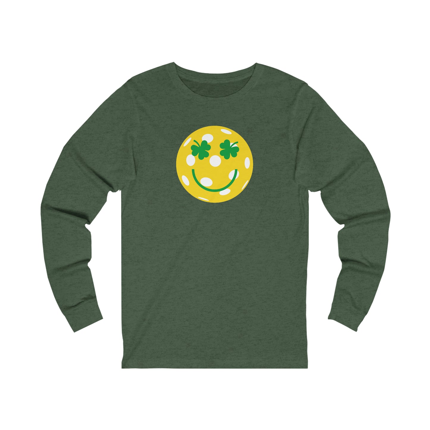 Pickleball Shamrock Smiley Face Unisex Long Sleeve T-shirt