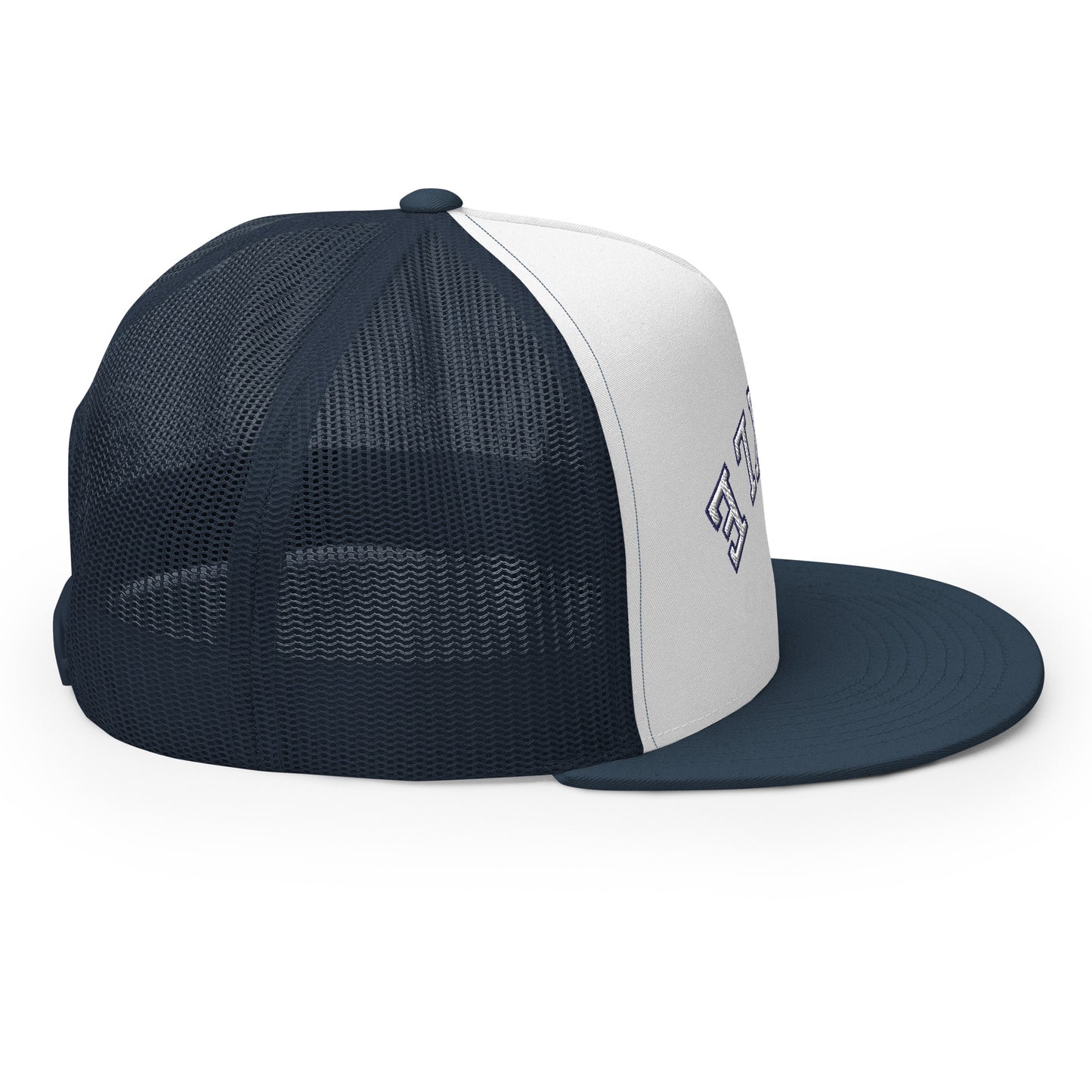 Upside Down Pickle Embroidered Trucker Hat - White Letters/Navy Outline