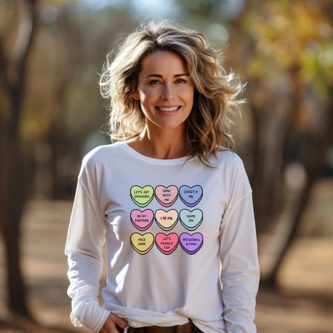 Pickleball Candy Hearts Unisex Long Sleeve Tee