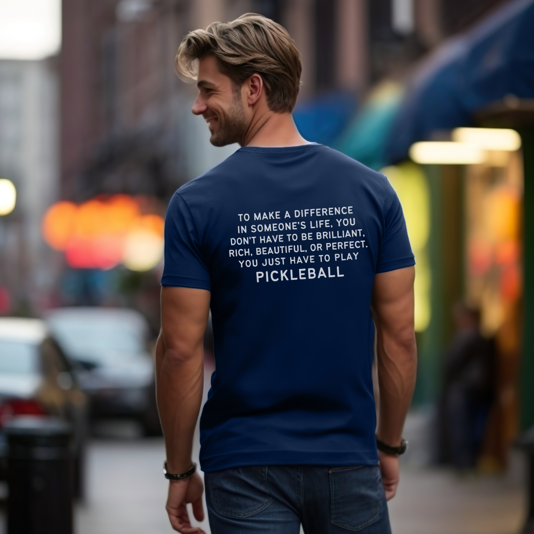 man wearing a navy
pickleball tee