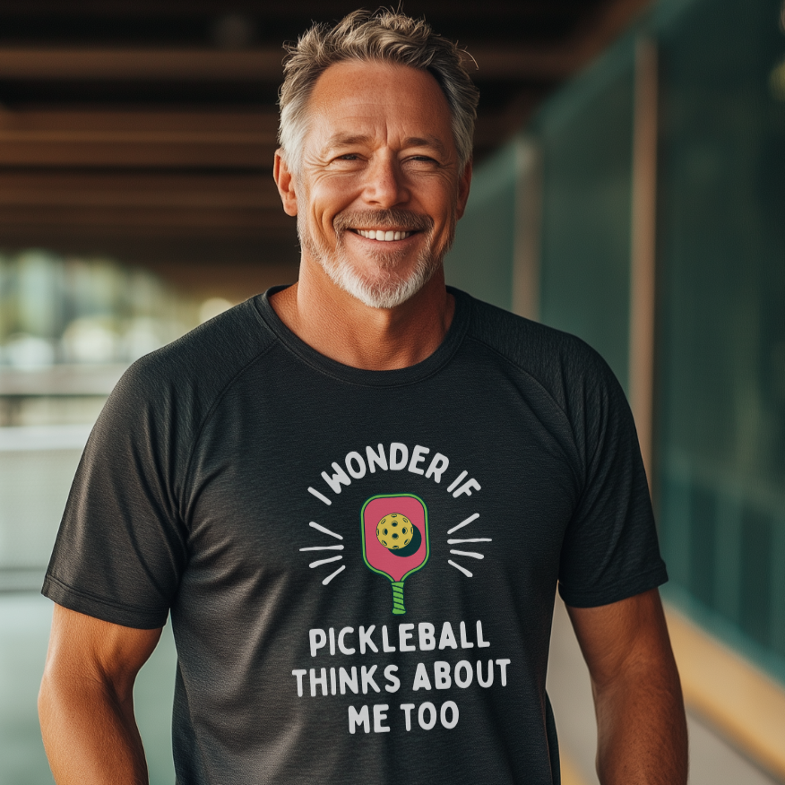 man wearing a heather grey pickleball tee