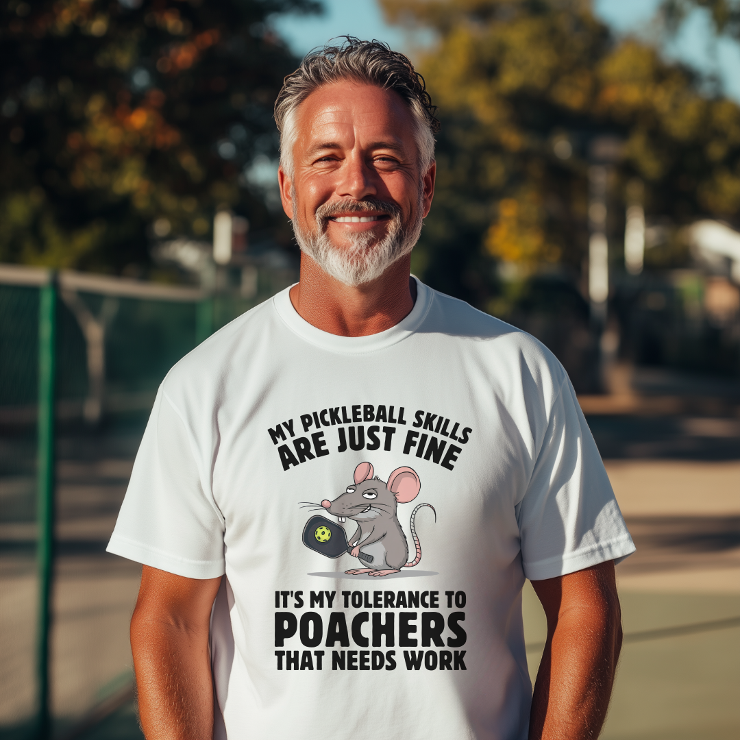 man wearing a white cotton pickleball tee