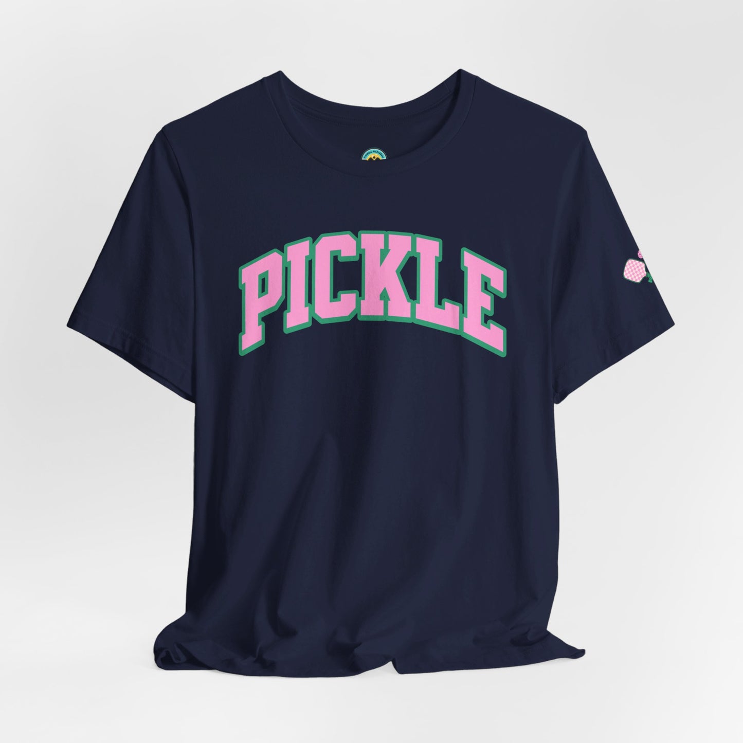 navy pickleball t-shirt that says pickle