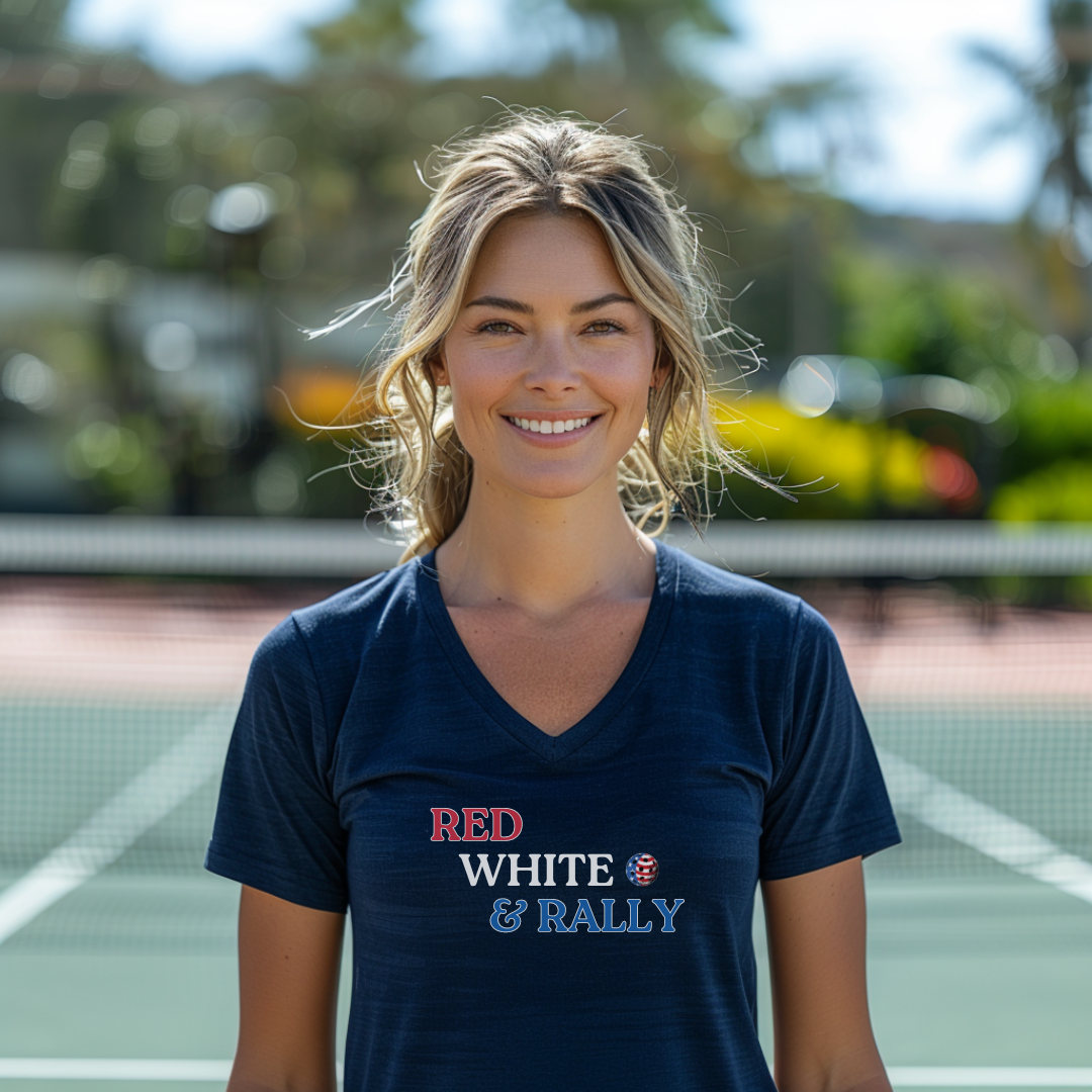 Red White & Rally Pickleball Unisex V-neck Tee