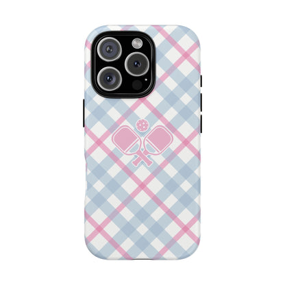 Pink & Blue Plaid Pickleball Phone Case