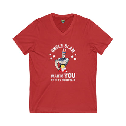 Uncle Slam Wants You to Play Pickleball Unisex V-neck Tee