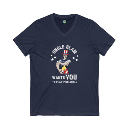 Uncle Slam Wants You to Play Pickleball Unisex V-neck Tee