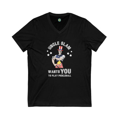 Uncle Slam Wants You to Play Pickleball Unisex V-neck Tee