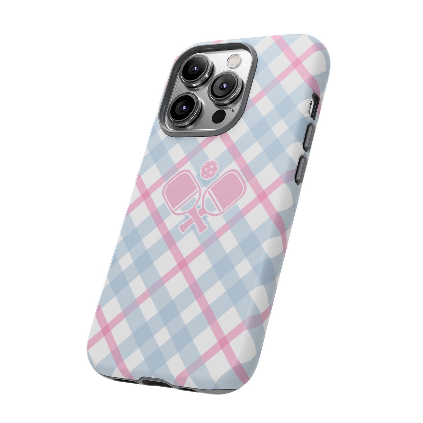 Pink & Blue Plaid Pickleball Phone Case