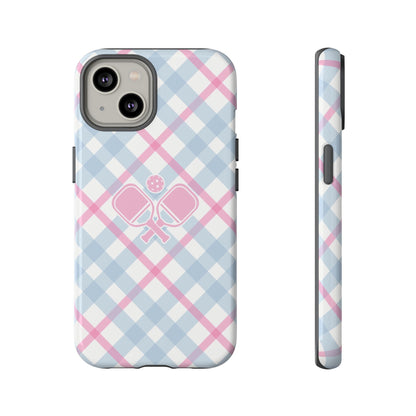 Pink & Blue Plaid Pickleball Phone Case