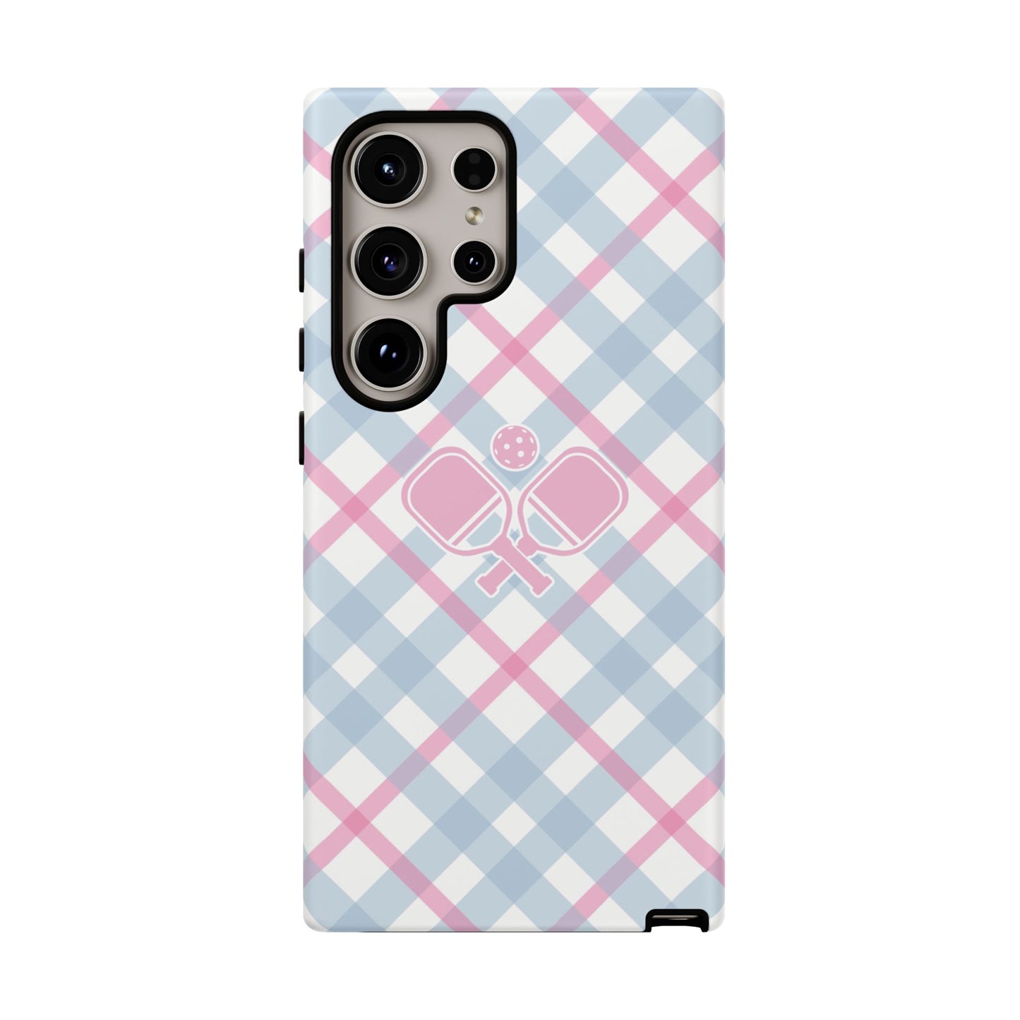 Pink & Blue Plaid Pickleball Phone Case