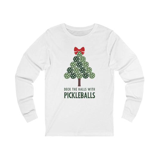 Deck The Halls With Pickleballs Tree Unisex Long Sleeve T-shirt