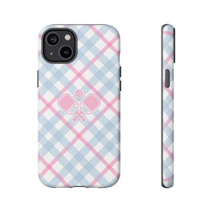 Pink & Blue Plaid Pickleball Phone Case