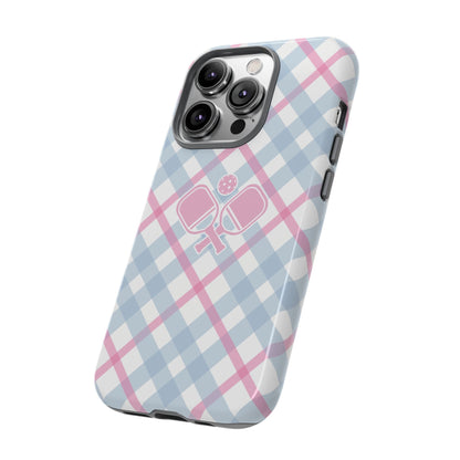 Pink & Blue Plaid Pickleball Phone Case