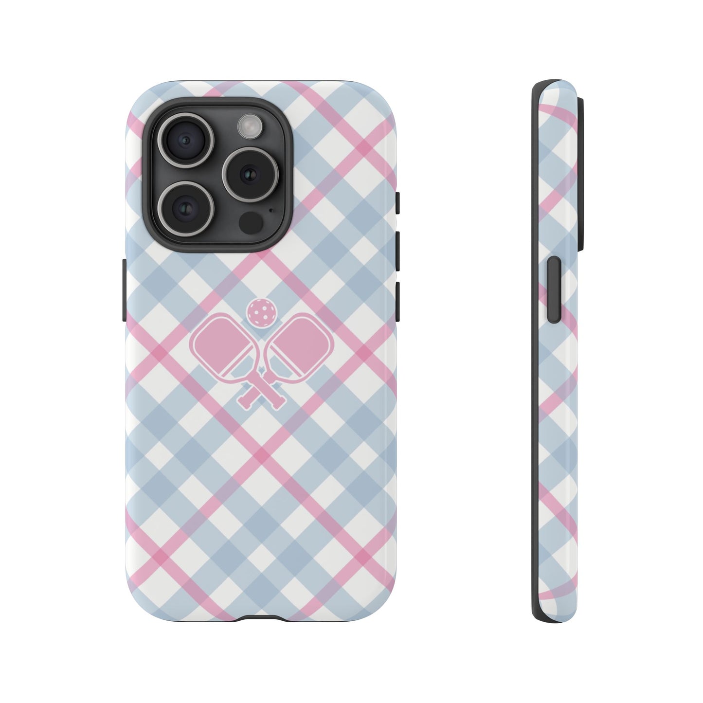 Pink & Blue Plaid Pickleball Phone Case