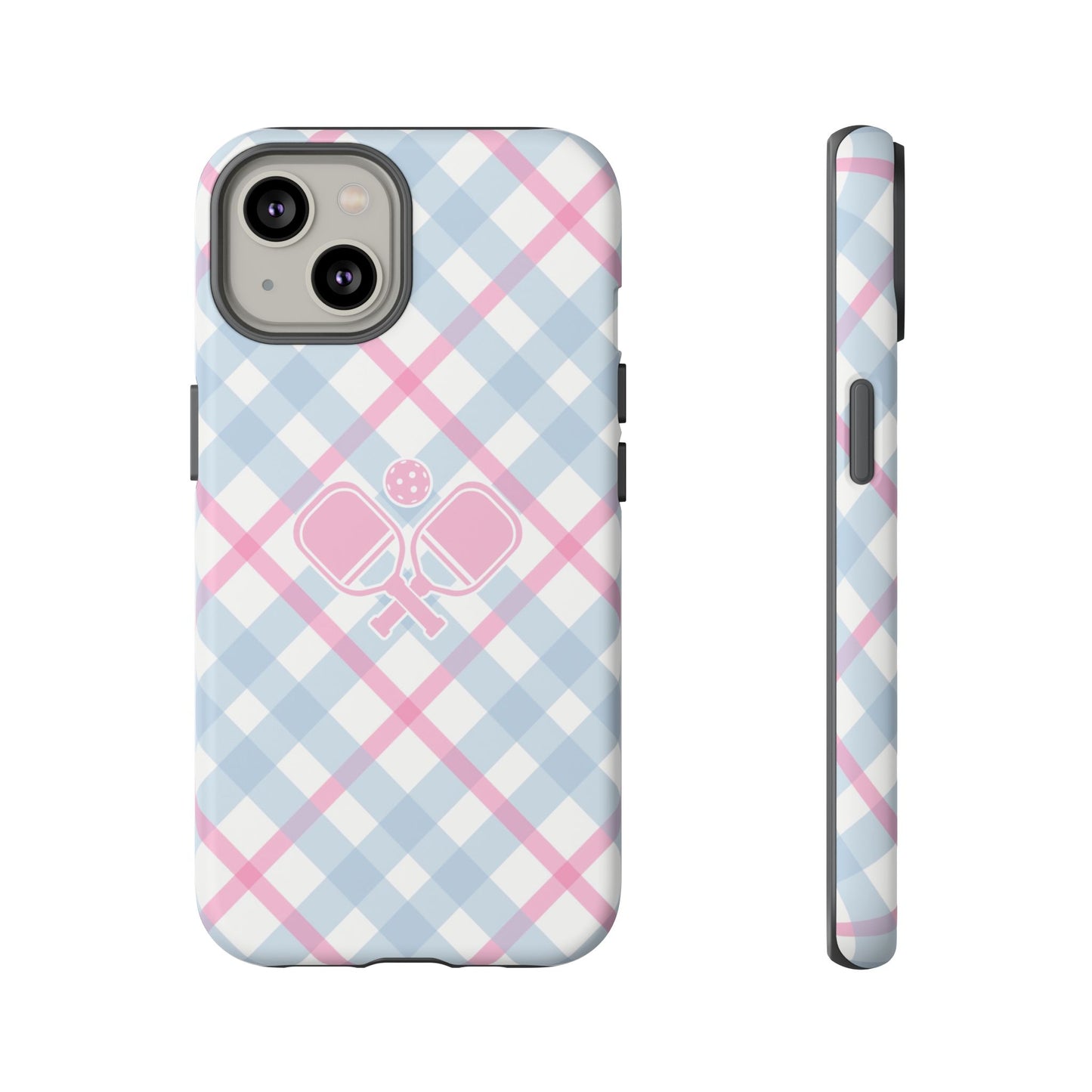 Pink & Blue Plaid Pickleball Phone Case