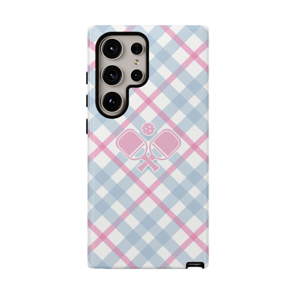 Pink & Blue Plaid Pickleball Phone Case