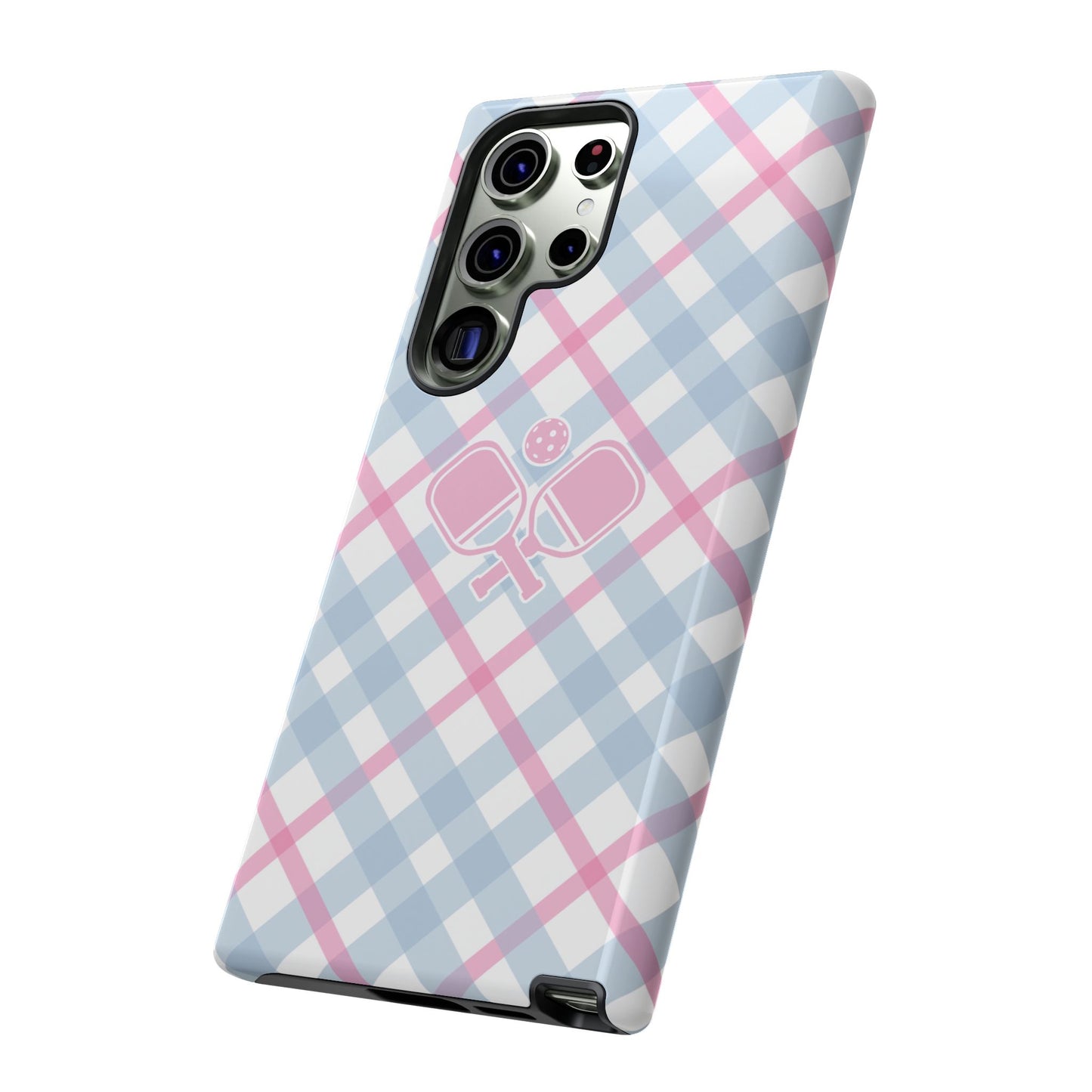 Pink & Blue Plaid Pickleball Phone Case