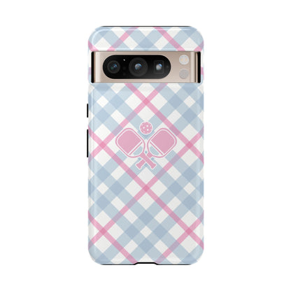 Pink & Blue Plaid Pickleball Phone Case