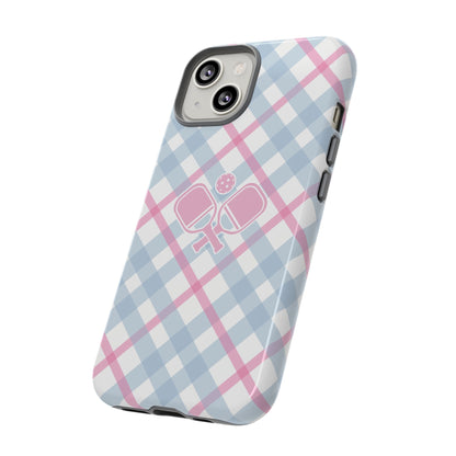 Pink & Blue Plaid Pickleball Phone Case