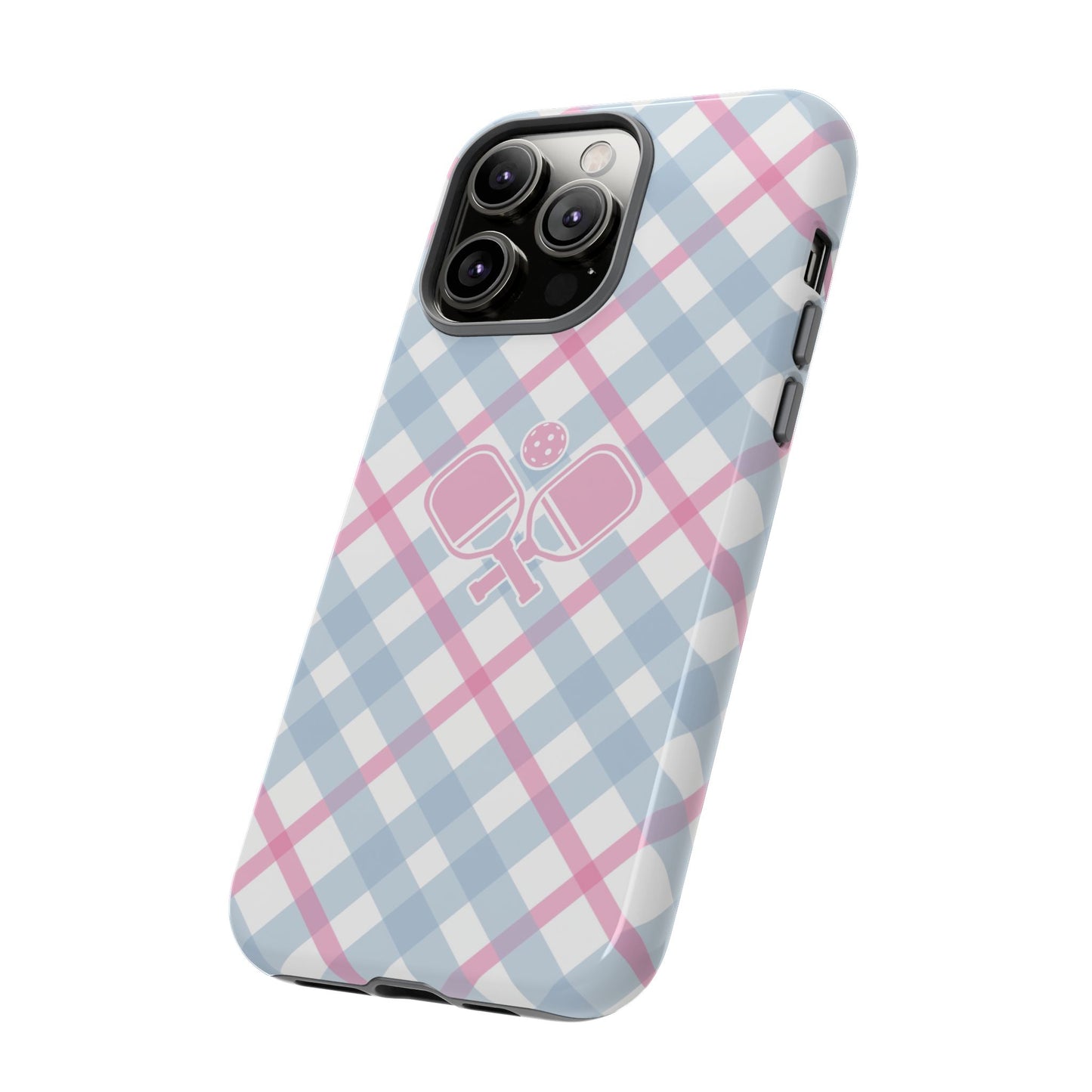 Pink & Blue Plaid Pickleball Phone Case