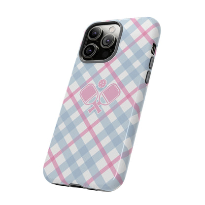 Pink & Blue Plaid Pickleball Phone Case
