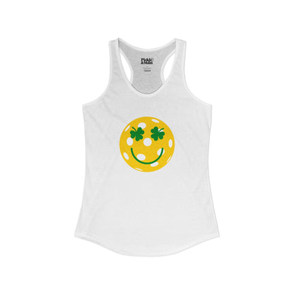 Pickleball Shamrock Smiley Face Women's Racerback Tank
