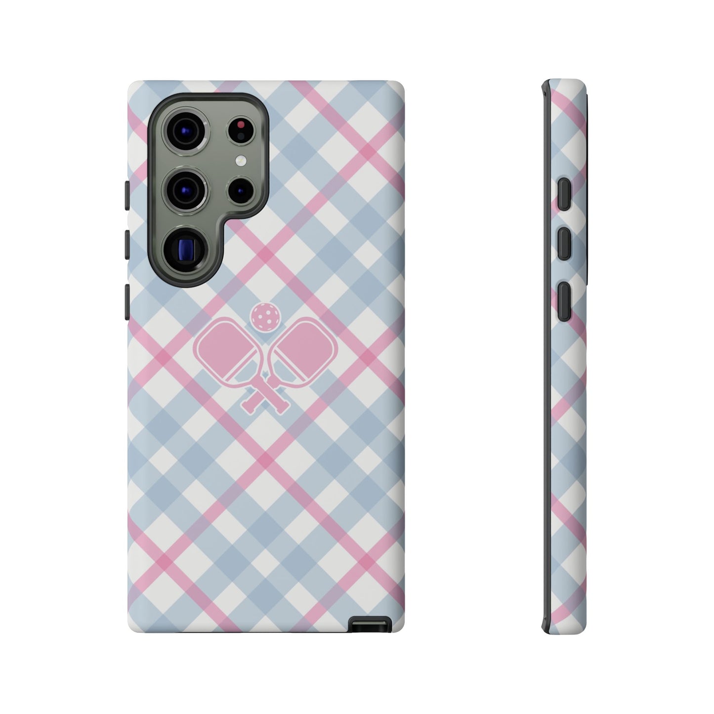 Pink & Blue Plaid Pickleball Phone Case