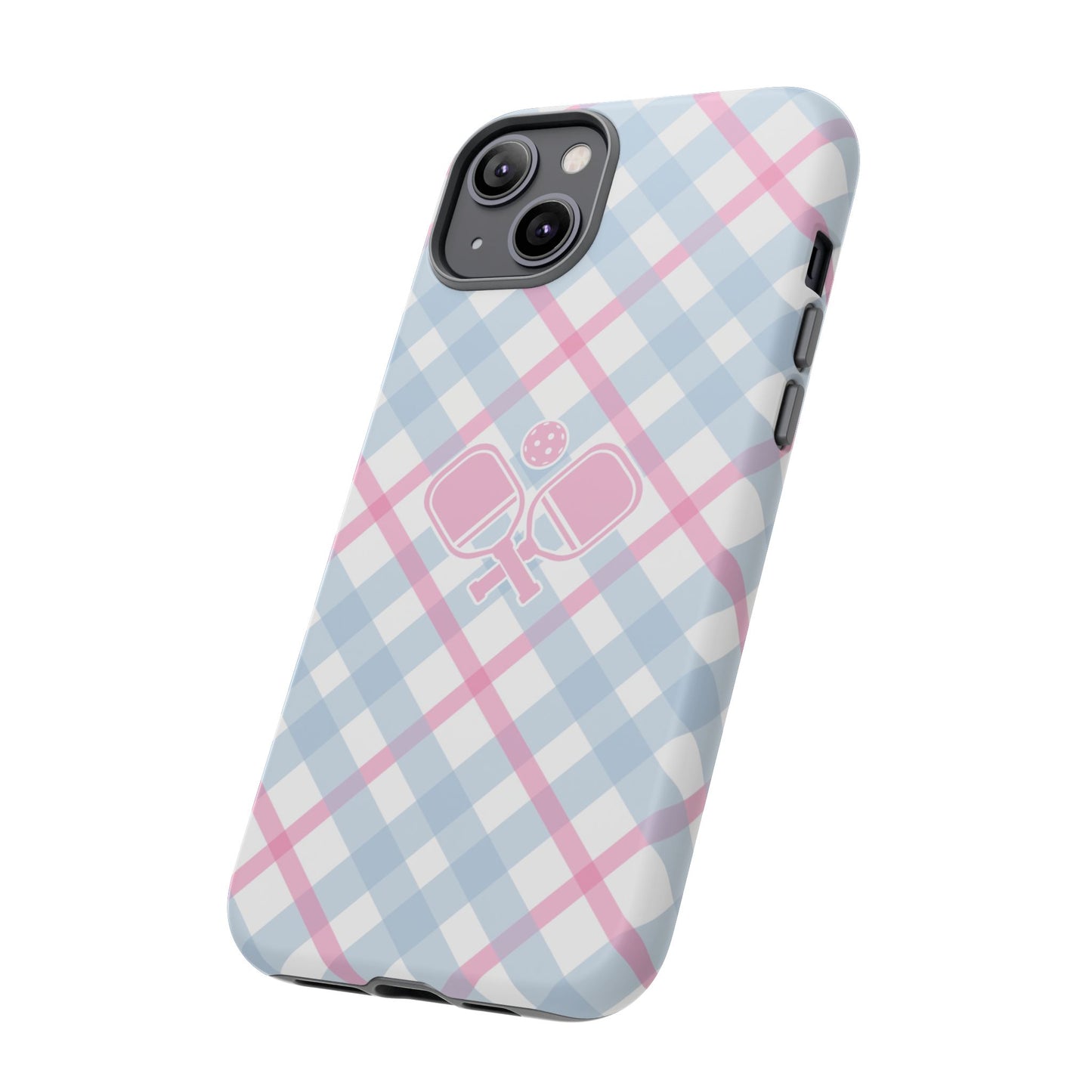 Pink & Blue Plaid Pickleball Phone Case