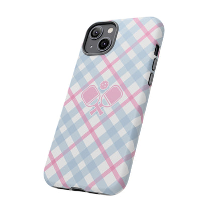 Pink & Blue Plaid Pickleball Phone Case