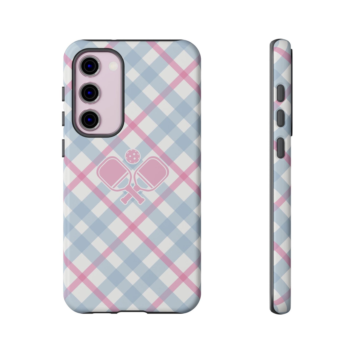 Pink & Blue Plaid Pickleball Phone Case