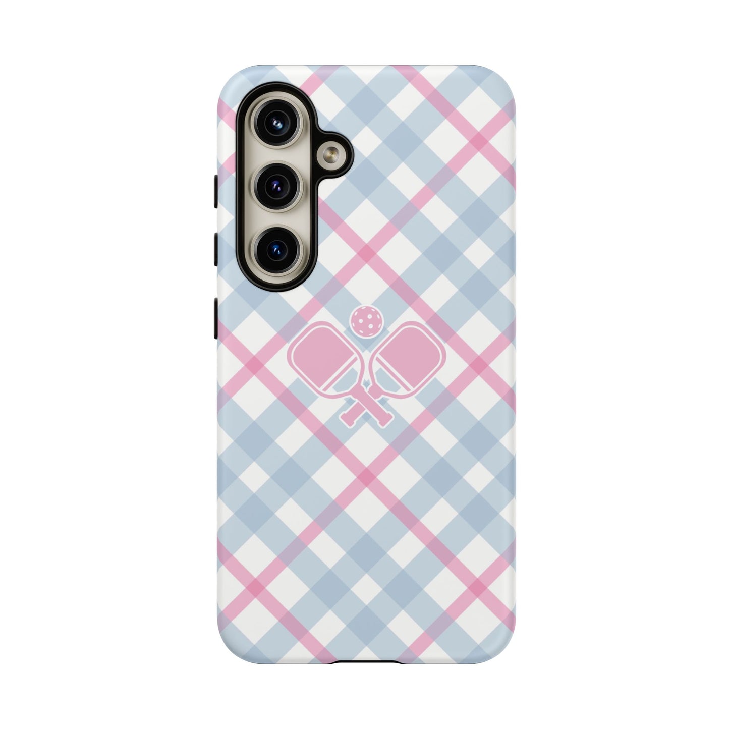 Pink & Blue Plaid Pickleball Phone Case