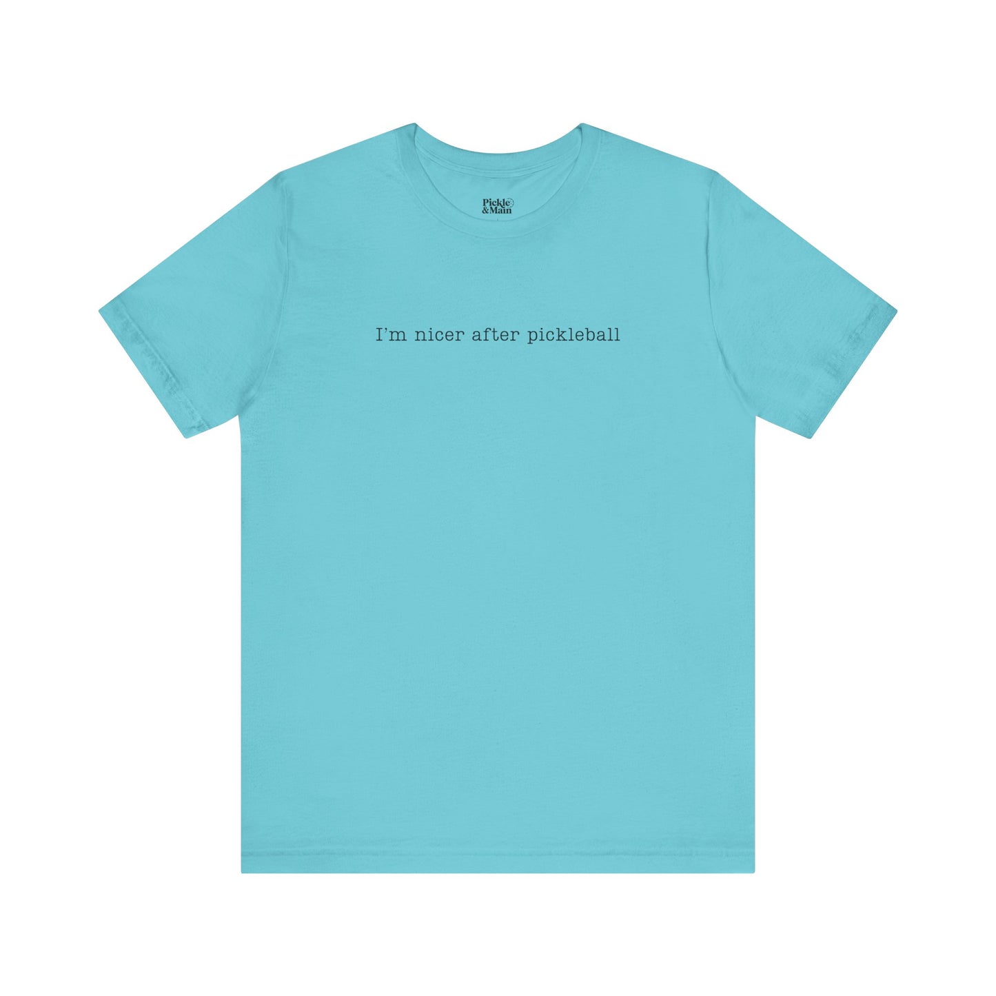 Light blue pickleball t-shirt with text on a white background