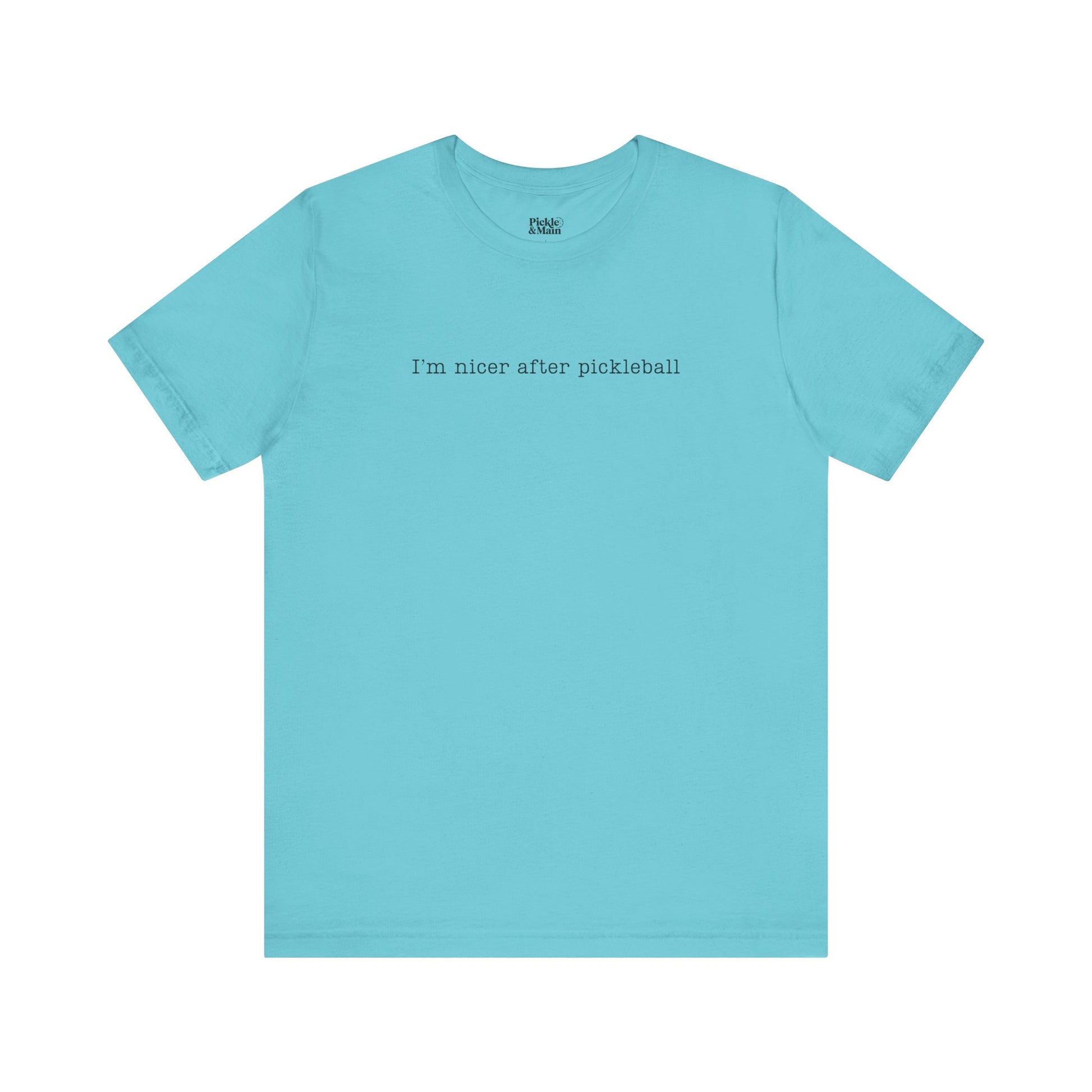 Light blue pickleball t-shirt with text on a white background