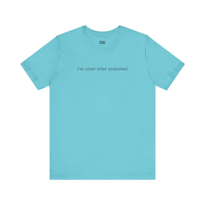 Light blue pickleball t-shirt with text on a white background