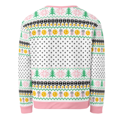 Deck The Halls With Pickleballs Ugly Pickleball Sweatshirt - Pink