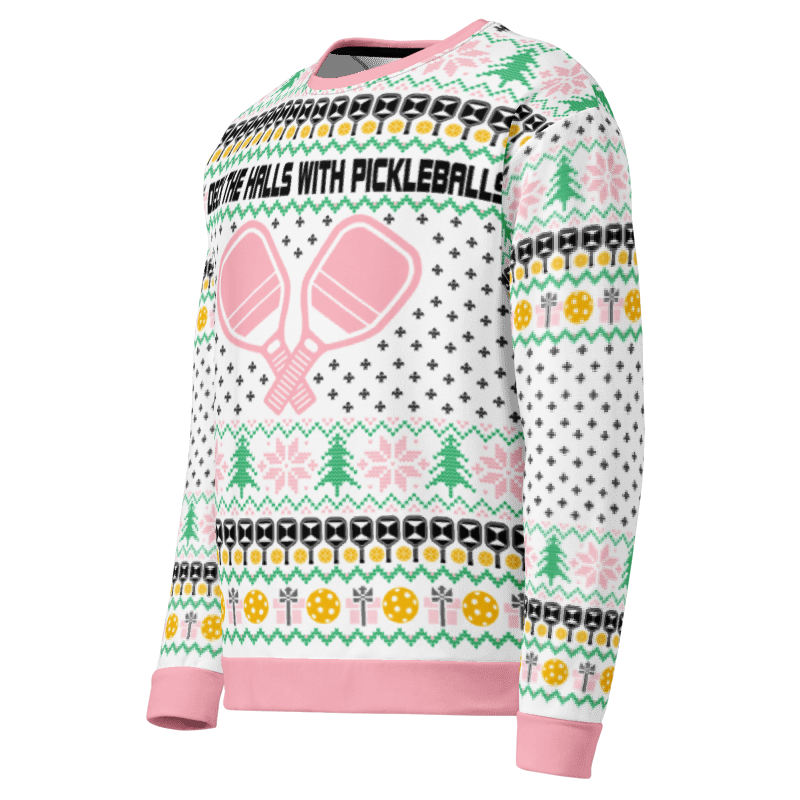Deck The Halls With Pickleballs Ugly Pickleball Sweatshirt - Pink