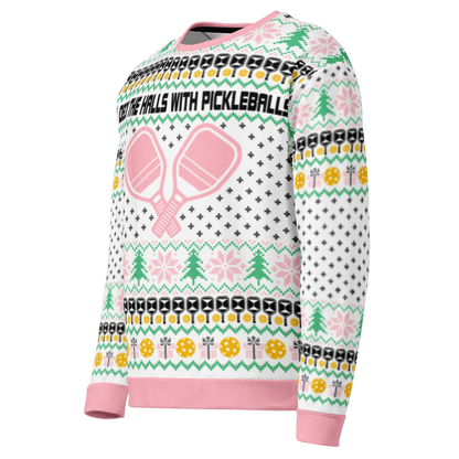 Deck The Halls With Pickleballs Ugly Pickleball Sweatshirt - Pink
