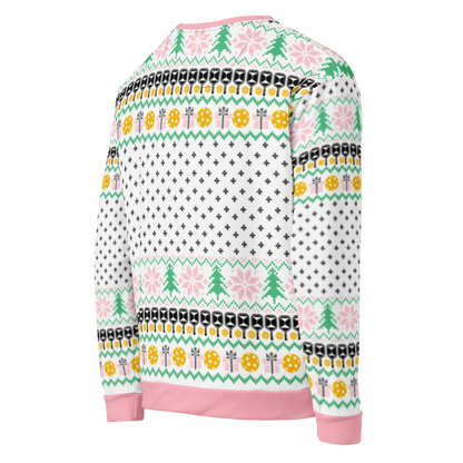 Deck The Halls With Pickleballs Ugly Pickleball Sweatshirt - Pink