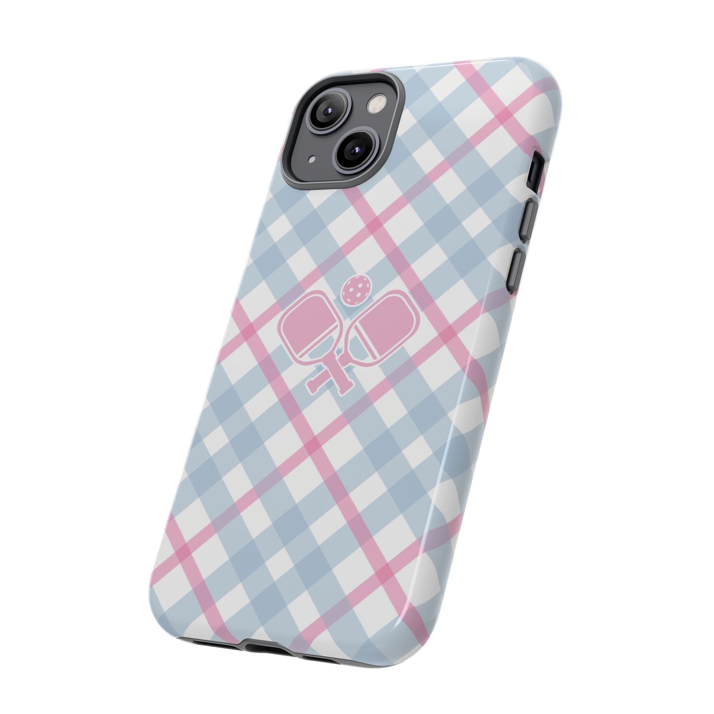 Pink & Blue Plaid Pickleball Phone Case