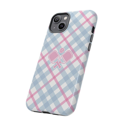 Pink & Blue Plaid Pickleball Phone Case