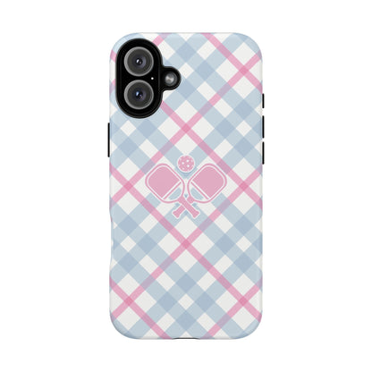 Pink & Blue Plaid Pickleball Phone Case