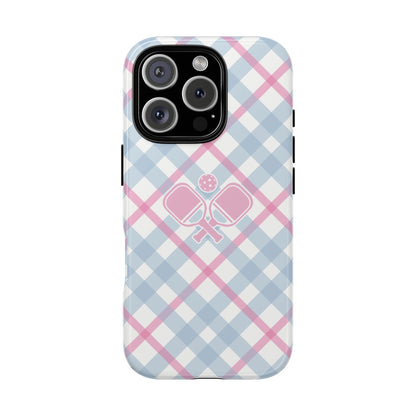 Pink & Blue Plaid Pickleball Phone Case