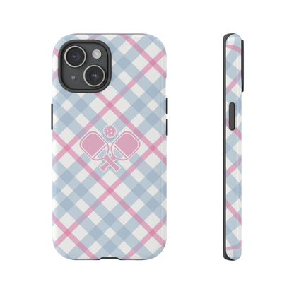 Pink & Blue Plaid Pickleball Phone Case