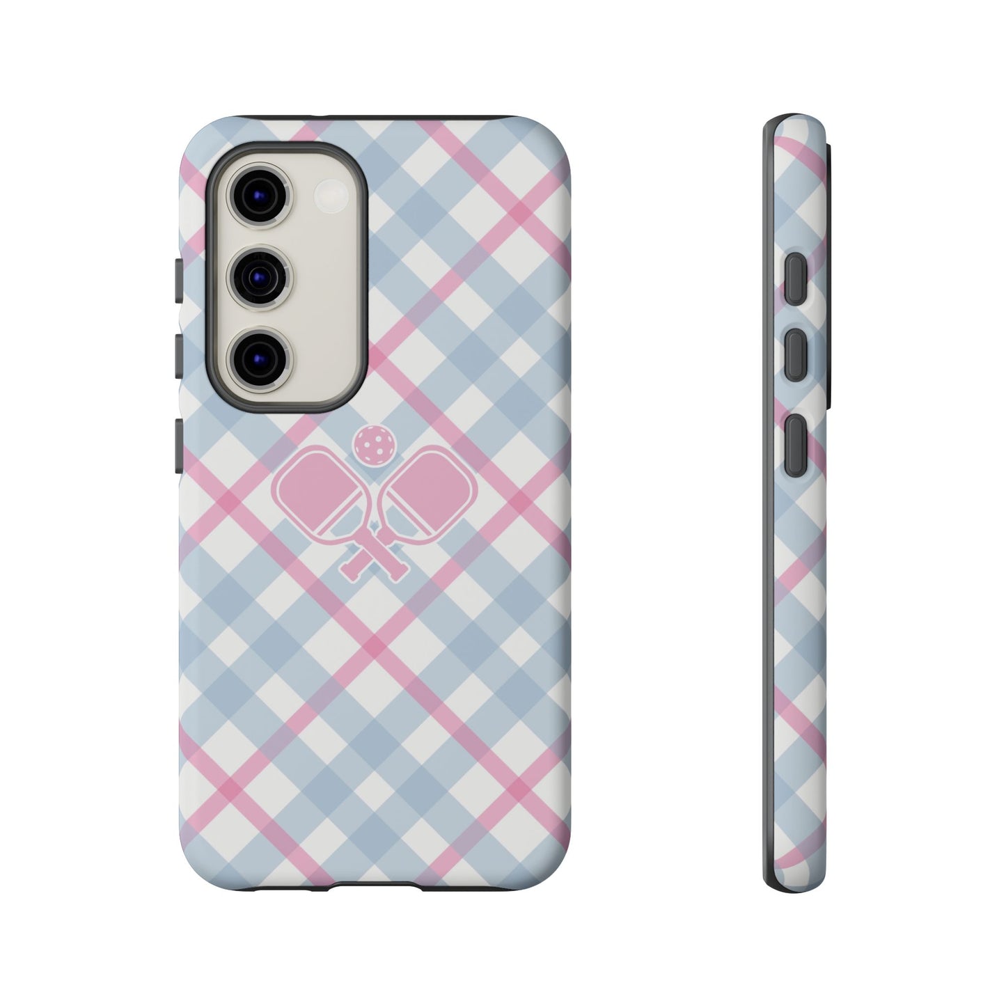 Pink & Blue Plaid Pickleball Phone Case