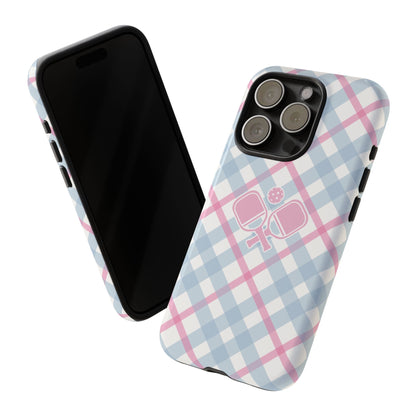 Pink & Blue Plaid Pickleball Phone Case