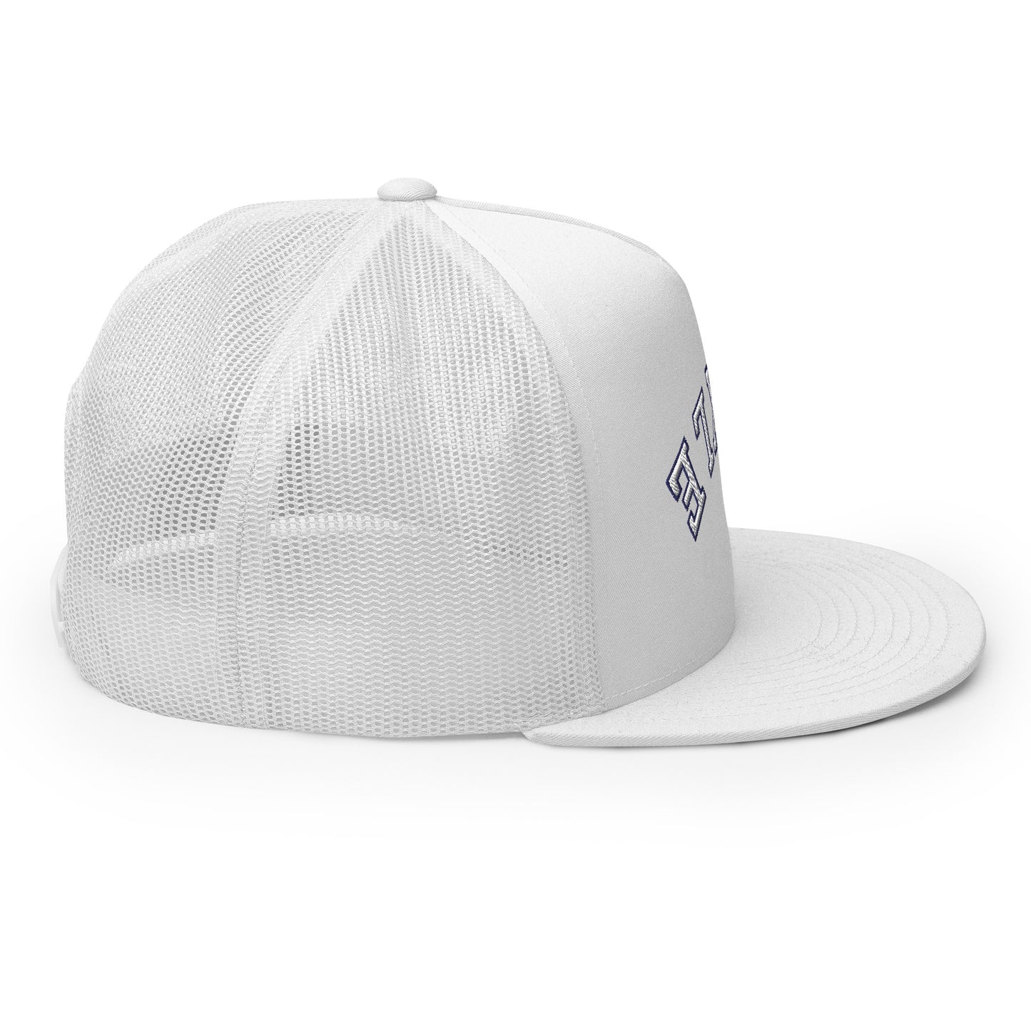 Upside Down Pickle Embroidered Trucker Hat - White Letters/Navy Outline