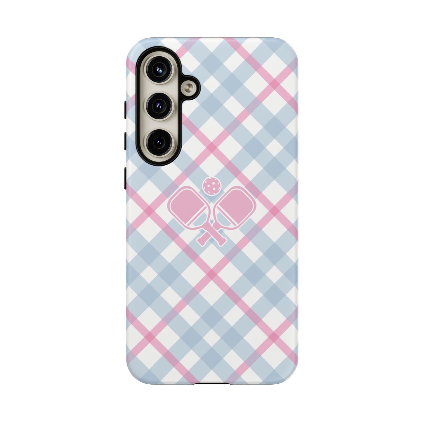 Pink & Blue Plaid Pickleball Phone Case