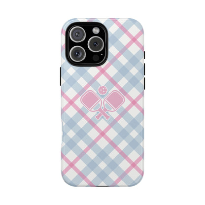 Pink & Blue Plaid Pickleball Phone Case