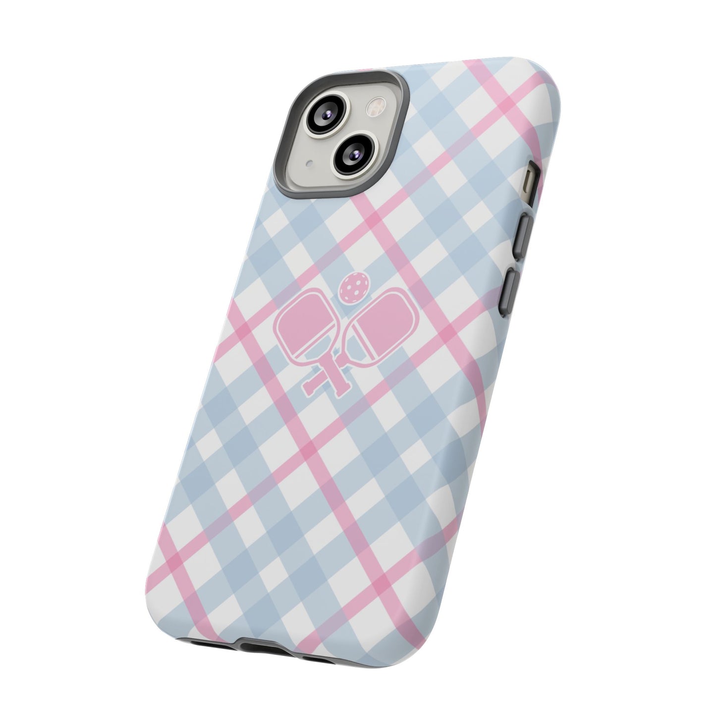 Pink & Blue Plaid Pickleball Phone Case